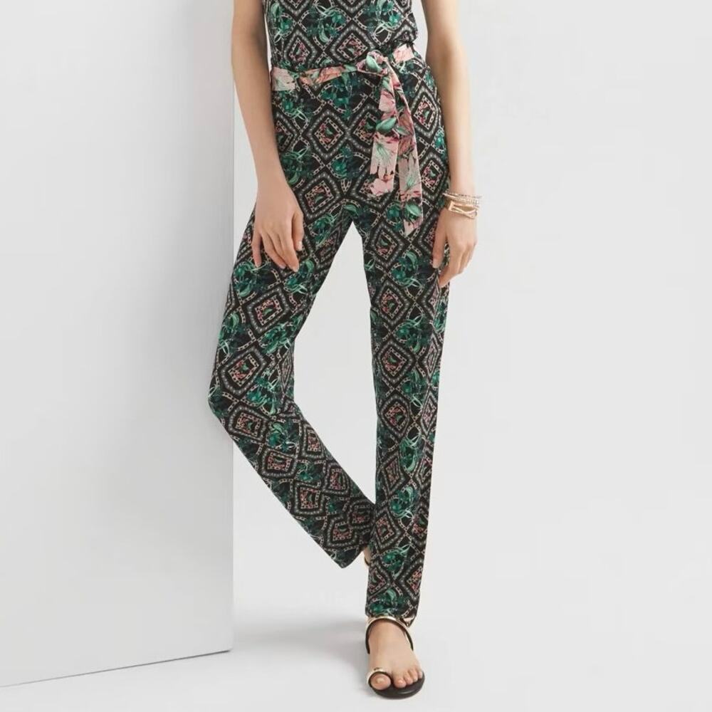 WHBM Tapered Pull-on Belted Jungle Tile Ao Black Dress Pants Women's Size XL NEW